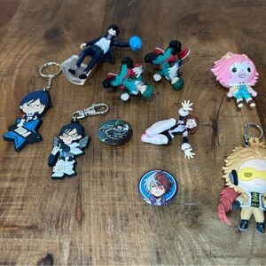 Collection of My Hero Academia Trinkets  (2 pins, 4 keychains, 4 mini figures)